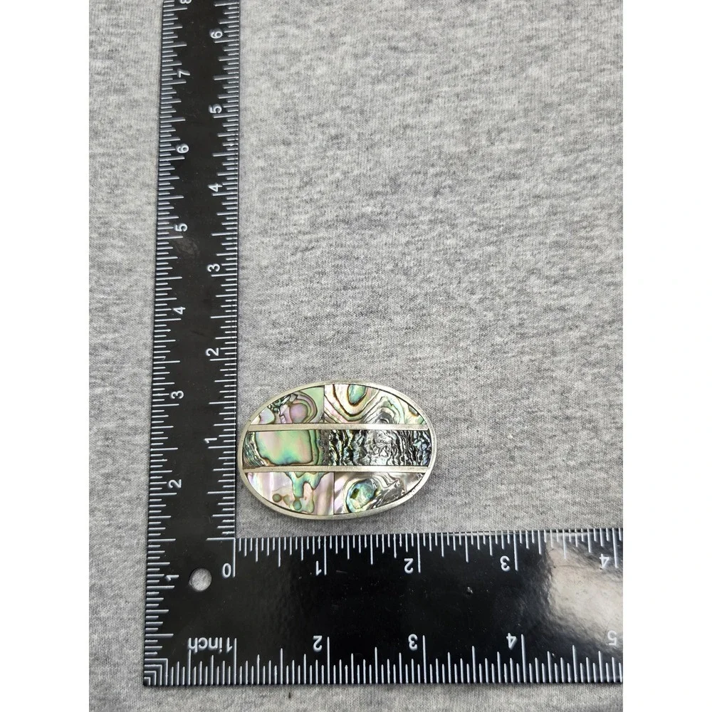 Vintage Abalone Shell Hecho En Mexico Handmade Mexican Silver Belt Buckle Womens